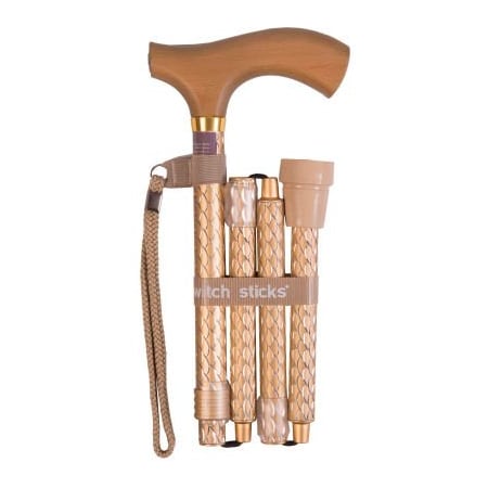 Healthsmart Switch Sticks Adjustable Folding Walking Cane and Walking Stick, 32 to 37 inches, Engraved Pearl Gold 502-2000-5202